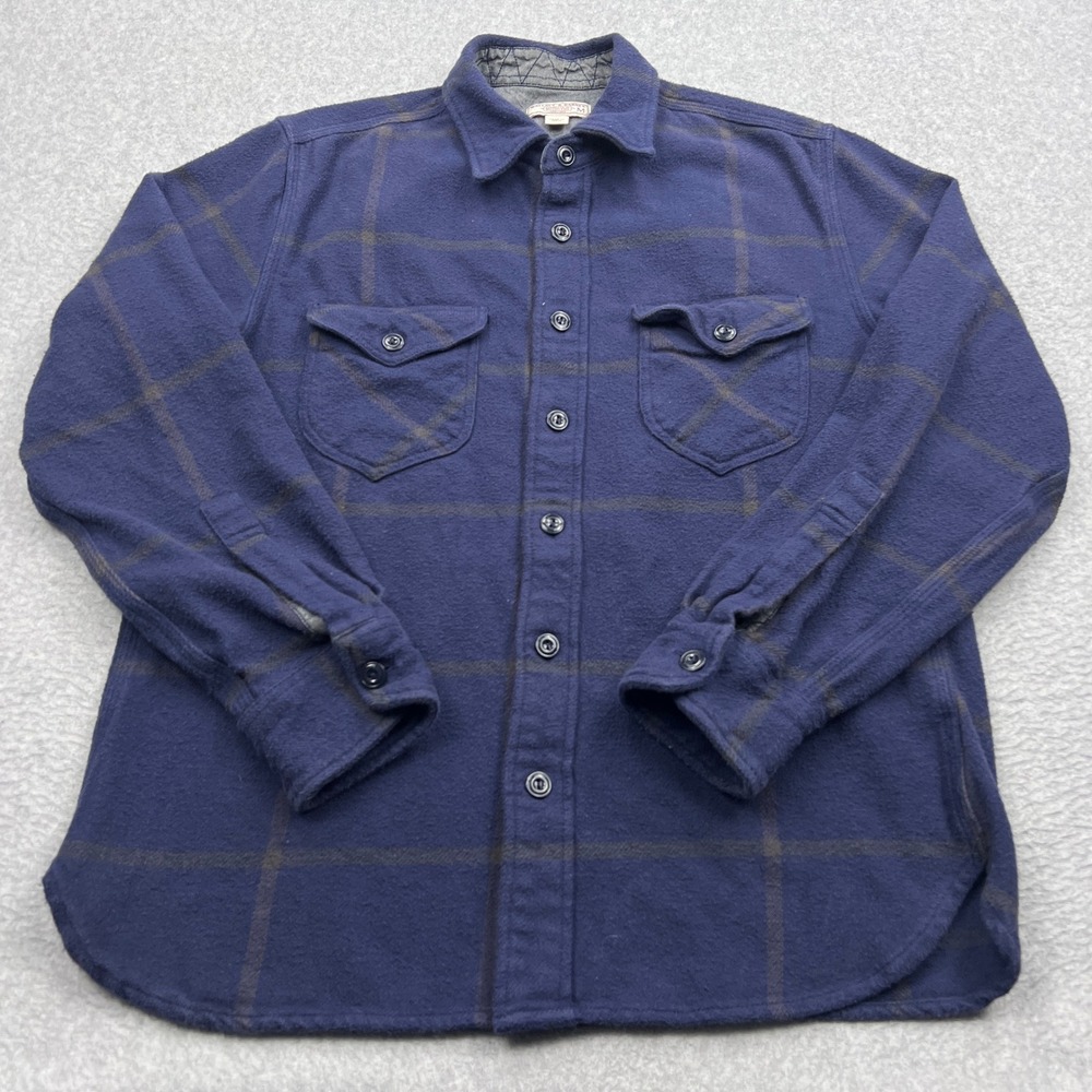 Wallace & Barnes Shirt Mens Medium Blue Windowpane Heavy Flannel Button Up K2518